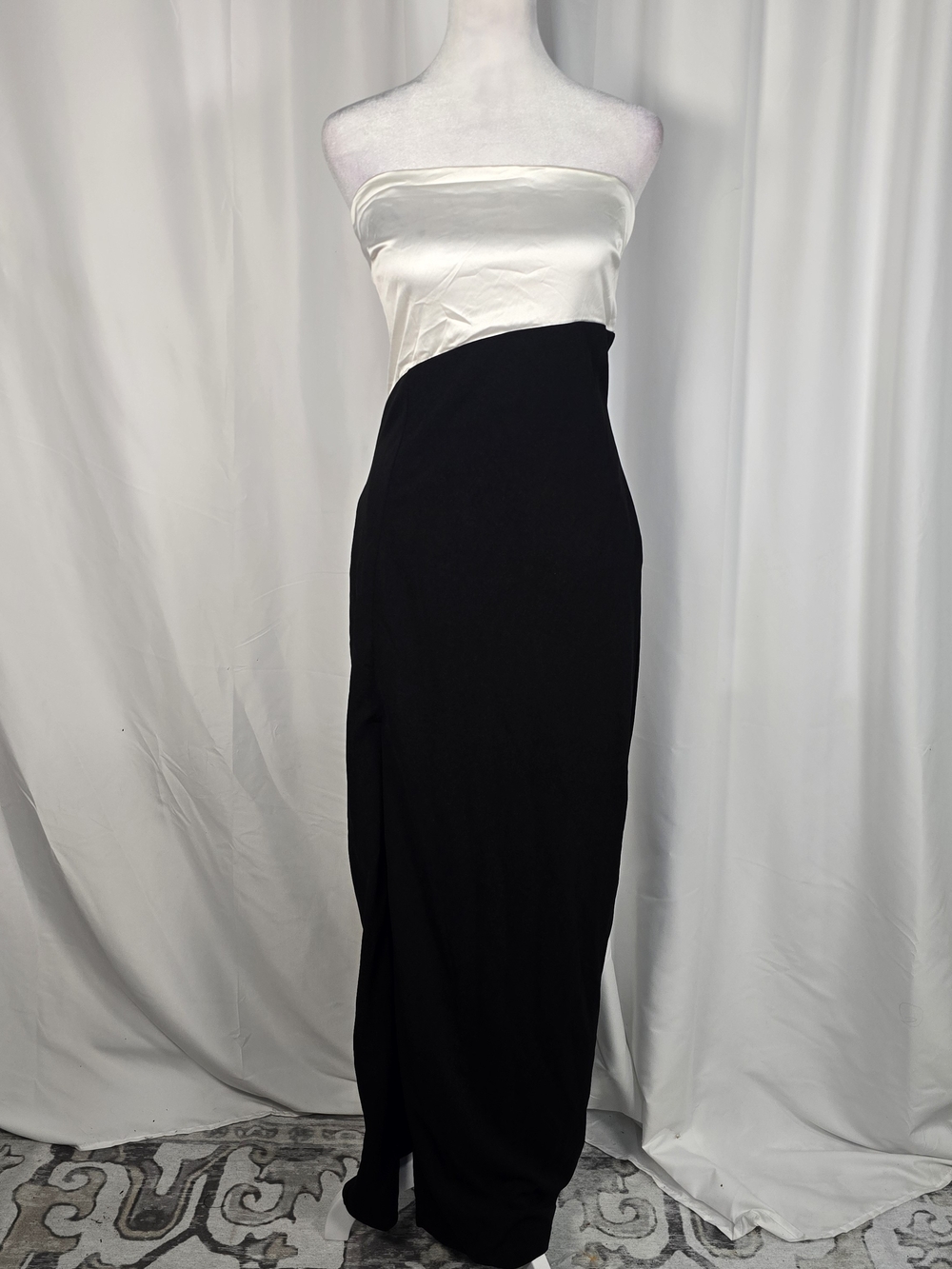 Lulus Majorly Sophisticated Black & White Strapless Maxi Dress Sz M Gown